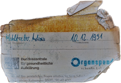Organspendeausweis von Andreas Mehltretter